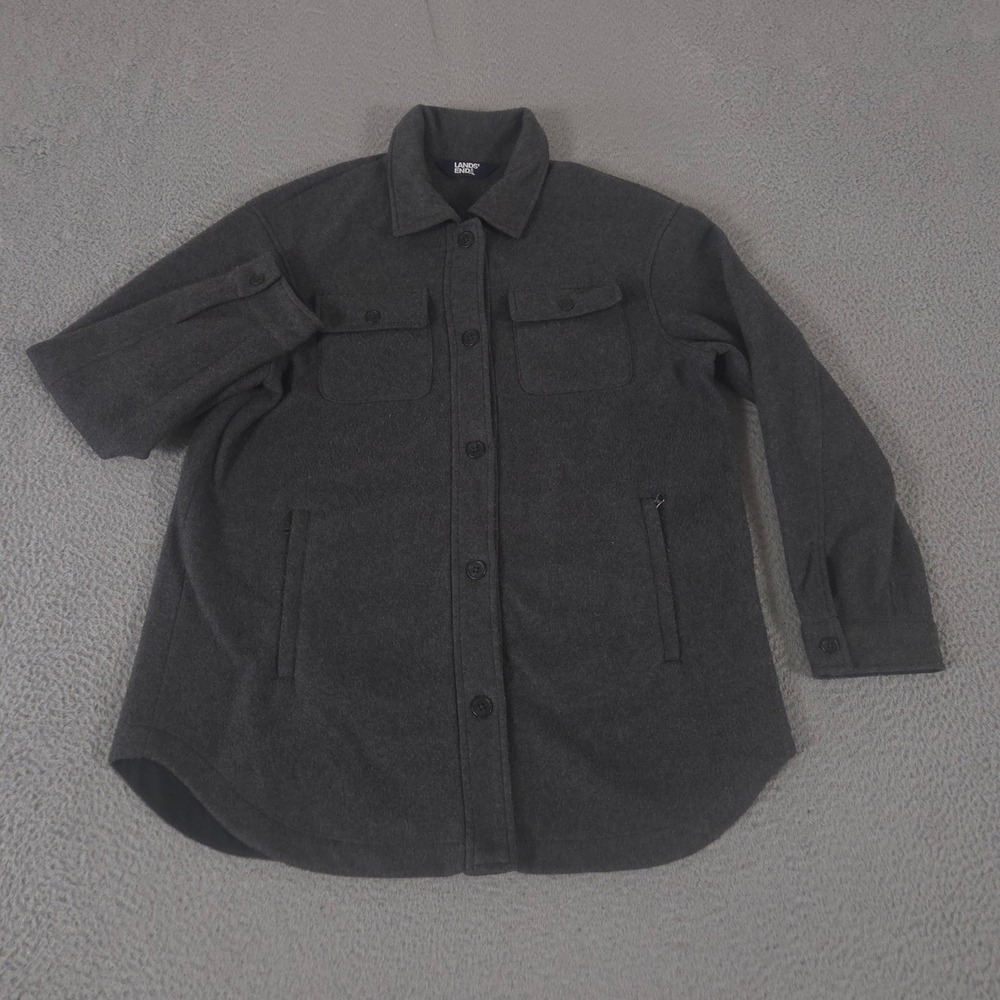 Lands' End Jacket Womens Medium Charcoal Fleece Shirt Soft Warm Shacket Fall
